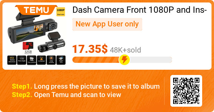 Dash Camera Front 1080P and Inside 720P with 32G SD Card, 8.03cm Dash Cam, G Sensor HD Night Vision Loop Recording Wide Angle Car DVR
